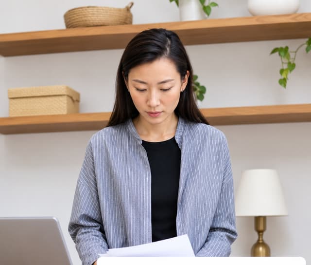 Business owner reviewing documents at a desk